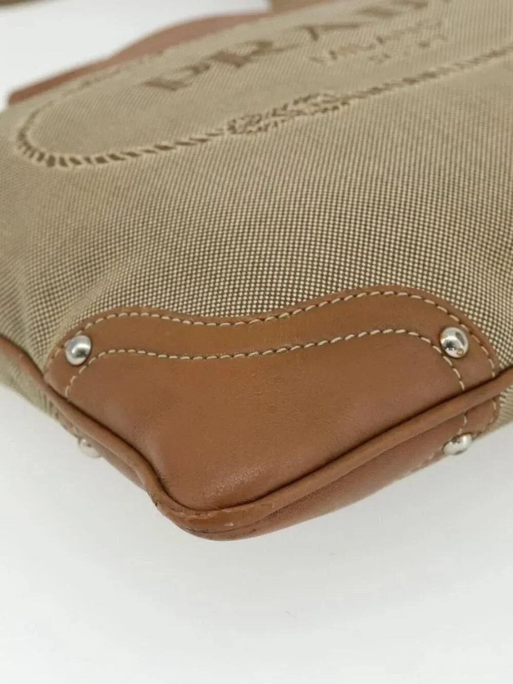 PRADA Shoulder Bag Canvas Beige Silver Auth ka3997